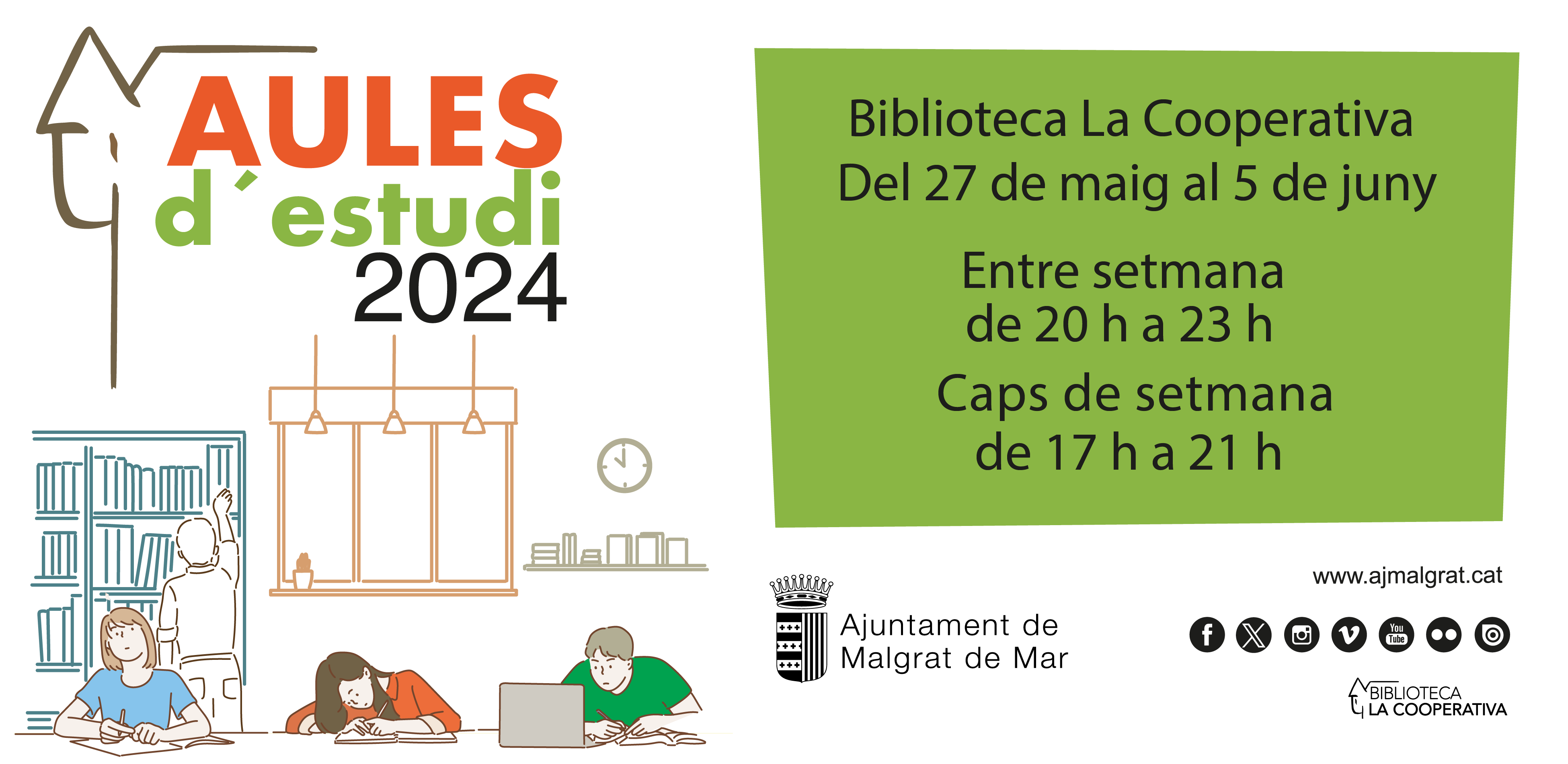 Joventut obrirà les Aules d'Estudi a la Biblioteca del 27 de maig al 5 de juny