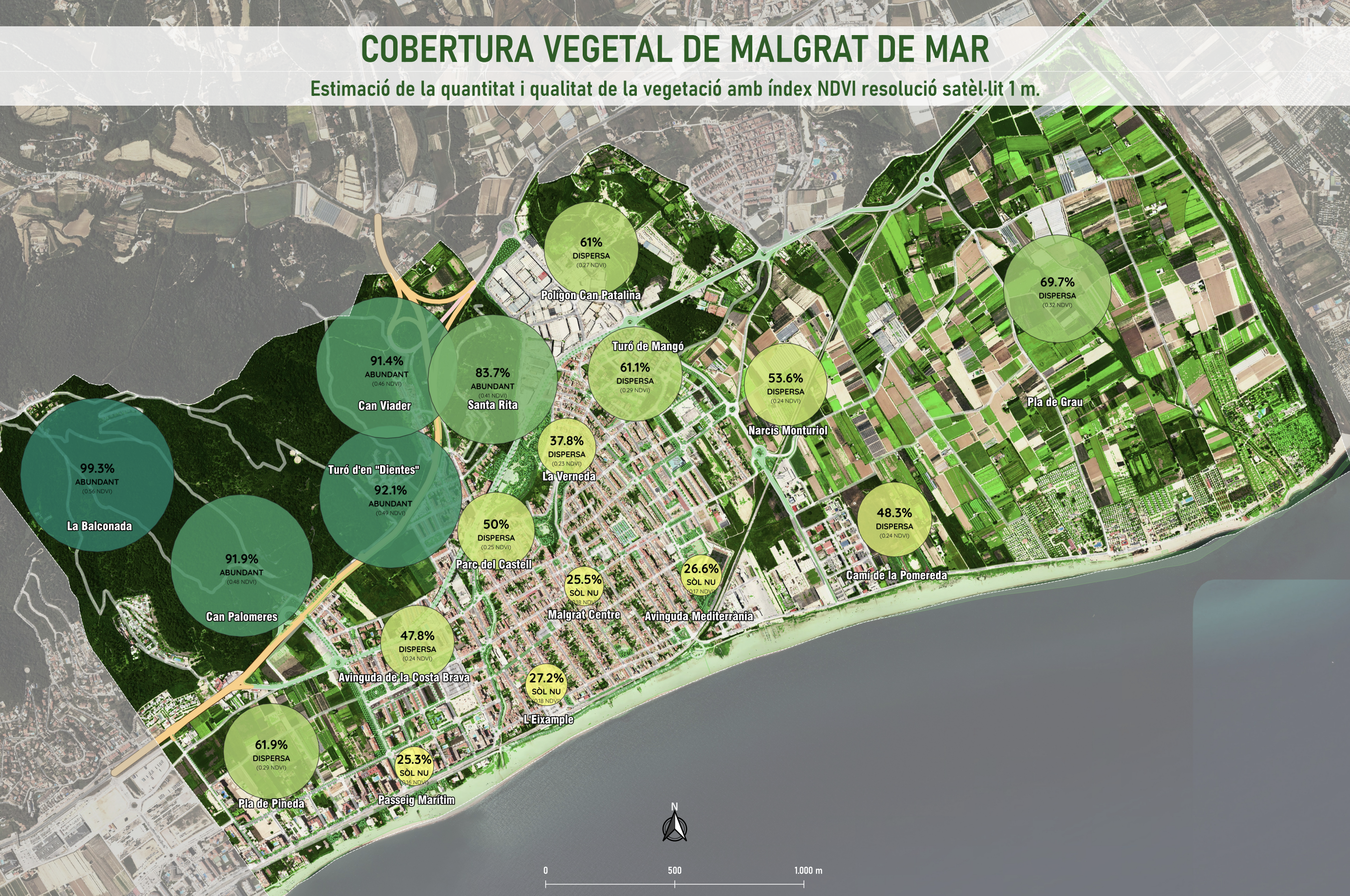 Un mapa de la cobertura vegetal permet monitorar els espais verds de Malgrat per millorar la gestió